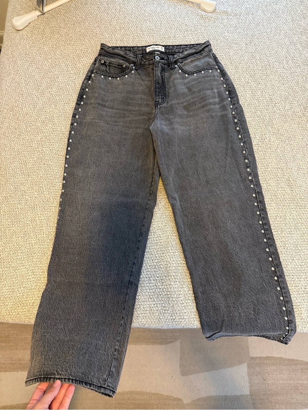 Abercrombie & Fitch Black Straight-Leg Jeans with Stud Trim